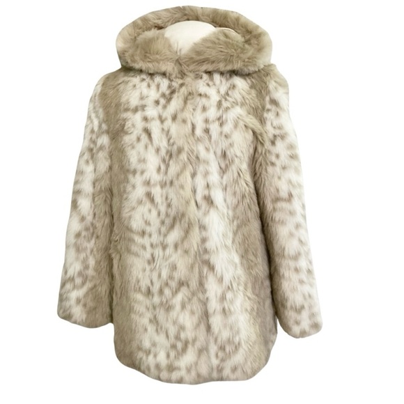 East 5th Vintage Faux Fur Snow Leopard Lynx Print Coat with Hood - Picture 4 of 12